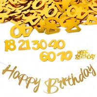 Gold Birthday Confetti Set 18 21 30 40 60 70 Number Confetti with Happy Birthday Banner for Birthday Party Decor Supplies
