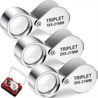 10X 20X 30X Jewelry Loupe Magnifier Triplet Lens Folding Pocket Magnifying Glass for Diamond Watch Repair Reading Tool Lupa
