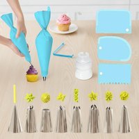 Piping Bags and Tips Set, 14 Pcs Cake Decorating Kit with 12.6 Inch Anti Burst Piping Bags with 8 Piping Tips, 3 Cake Scrapers,1