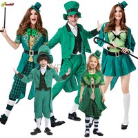 Halloween Irish Leprechaun Family Cosplay Green Suit St.Patrick'S Carnival Parade Costume With Hat Christmas Parent-Child Outfit