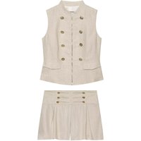 European and American 2026 new summer women's sleeveless stand-up collar knotted zipper slim vest + pleated short culottes suit