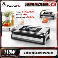 Podofo 90KPA Vacuum Sealer Machine Food Vacuum Sealer Vacuum Packing Machine Food Sealing Machine Double Heat Seal Built-in Bag Cutter Removable Drip Tray For Food Preservation Kitchen Storage