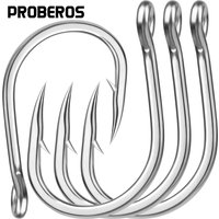PROBEROS 10pcs/lot Fishing Hooks Saltwater High Carbon Steel Fishing Hook Set 1/0#-13/0# Large Eye Jig Hook Carp Bass Fishhook