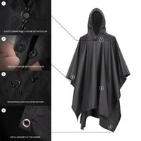 3 In 1 Waterproof Hooded Military Rain Poncho Multifunctional Raincoat for Motorcycle Camping Hiking Travel Tent Shelter