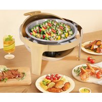 Stainless Steel Chafing Dish, Gold-Plated Round Buffet Warmer with 9L Food Pans, Commercial Catering Server for Hotel Restaurant