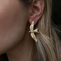 Stainless Steel Vintage 3D Fly Bird Earrings Rings for Women 18K Gold Plated Peace Dove Jewelry Set Waterproof Charm Party New