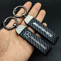 Auto AMG Logo Keyring Carbon Leather Car Keychain For Mercedes Benz W203 W204 W205 W176 W212 213 CLS GLK ML A Class CAR accessor