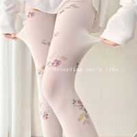 40-52KG Girls Spring summer New Arrival Ombre Floral print Velvet Base Tights Sheer Milky white Pantyhose And Alluring FairySilk