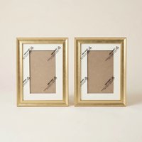 2 Pack Luxury Brushed Gold Picture Frames With Mat A4 Wide Sloped Photo Frame For Wedding Anniversary Wall & Tabletop Display