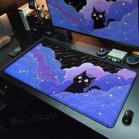 Kawaii Black Cat Mousepad Fast Delivery Keyboard Desk Mat 40x90cm Lock Edge Extend Mouse Pad Starlit Sky Office Table Protection