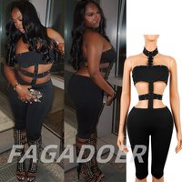 FAGADOER Sexy Bead Patchwork Bodycon Jumpsuits Women Halter Sleeveless Backless Hollow-out Rompers Female Streetwear Overalls
