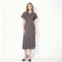 Miyake Pleated Women's Casual Dresses 2026 Summer New Solid Color Small Lapel Short-sleeved Single-breasted Cardigan Dress