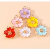 10pcs 19*23mm 6 colors Cartoon Enamel Big Flowers Charms Pendants for Necklaces Earrings DIY Handmade Jewelry Making Accessories