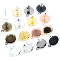 12mm 30pcs Rhodium Brone Gold Silver Plated Stainless Iron Earring Studs(with Ear plug) Base,Fit 12mm Glass Cabochons