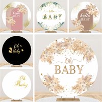 Oh Baby Shower Birthday Round Backdrop Cover Bohemian Flower Boy Girl Birthday Party Circle Elastic Photography Background Decor