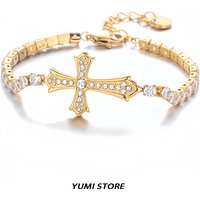 Luxury Zircon Cross Bracelet For Man Woman Non Fading Titanium Steel Adjustable Bracelet Hip Hop Vintage Couple Jewelry New Gift