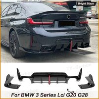 PP Black Rear Bumper Diffuser Lip Spoiler with LEG Light Side Splitter for BMW 3 Series LCI G20 G28 M Sport 320i 325i 330i 2023+