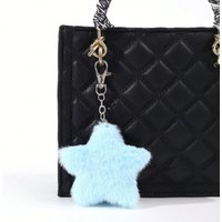 Star Plush Keychain Cute Pentagram PomPom Pendant Women Backpack Ornament Car Key Ring Charm Jewelry Accessory