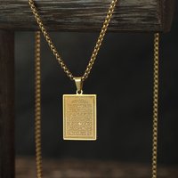 Kinitial Muslim Quran Allah Ayatul Kursi Stainless Steel Islam Pendant Necklace Men Arabic Calligraphy Jewelry Ramadan Gift