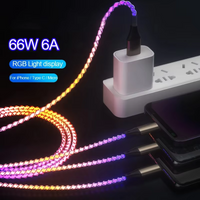 3 in 1 6A Fast Charging RGB Breathing Luminous Gradient Light Data Cable 66W TYPE-C Charger For iPhone Huawei Xiaomi Charger USB