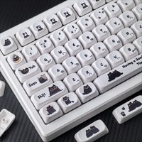 MAIMOOO Cute Black Cat Keycaps MOA Profile Peekaboo Theme Simple White PBT Keyboard Keycap ISO Enter 2.25/2.75U Alice Spacebar