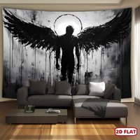 2D flat surface, 1-piece black angel landscape tapestry, suitable for living room or bedroom