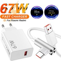 67W Fast Wall Charger 6A Type C USB Cable for Xiaomi 11 12 Lite 13T 14 Ultra Redmi Note 11T 12T 13 POCO X3 X4 X5 X6 F4 F5 M6 Pro