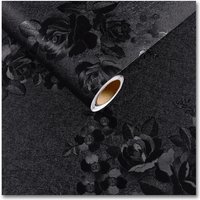 Black Floral Self Adhesive Wallpaper Vintage Black Floral Embossed Contact Paper for Cabinets Drawers Kitchen Countertop Wall