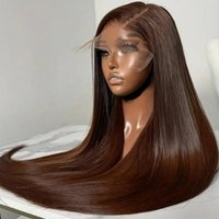 13X4 Chocolate Brown Straight Hair Wig Full Bone Straight Human Hair Wig Transparent Lace Frontal Wig With Baby Hair Pre Plucked image 3