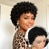 13x4 Lace Front Short Spring Twist Human Hair Wigs for Women,Human Hair Tiny Coil Spring Curly Pixie Wig, Natural Black Short
