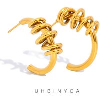 Women's Spiral Twist Half Hoop Earrings - 18K Gold Plated Hypoallergenic Stainless Steel, Comfort Fit Lightweight Ear Jewelry