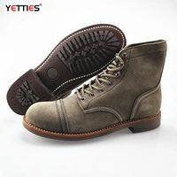 Men's Goodyear Welted Work Boots, 7-Eyelet Lace-Up Desert Ankle Boots, Genuine Nubuck Leather Outdoor Shoes motorcycle boots