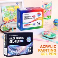 Blue Fruit 3D Acrylic Painting Gel Pens, 54 Colors for a Three-Dimensional and Full Effect, 72 Colors for a Super Shiny Texture, and 6 Individual Cards of 3D Models. 1.0mm Press-Type Pen with Smooth