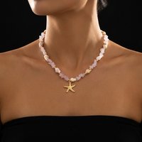 Boho Shell Pink Stone Choker Necklace for Women Gold Color Starfish Charm Beach Jewelry for Summer Vacation Y2K Aesthetic Gift