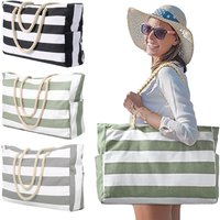 Bohemia Women's Handbag Large Capacity Stripe Beach Bag Waterproof Summer Vacation Canvas Shoulder Bag Travel Swim Pool Tote Bag