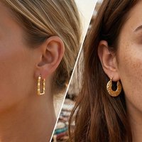 Statement U-Shaped Hoop Earrings Chunky Stainless Steel Jewelry Trendy Heart Round Twist Hoop Earrings for Women Party Gift