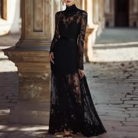 Women Sexy Lace Maxi Dress 2026 Spring New Long Sleeve Turtleneck Slim Irregular Dress Fashion Hollow Out Elegant Party Dresses
