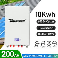 Tewaycell 48V 100Ah 200Ah Powerwall 5KWh 10KWh LiFePO4 Battery Pack With RS485 CAN 6000 Cycles Built-in BMS Solar System NO TAX