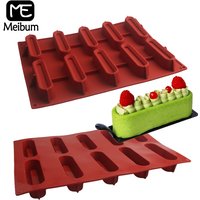 Meibum 6 ou 10 cellules longue bande rainurée Mousse moule de qualité alimentaire Silicone gâteau moule antiadhésif pâtisserie outil de cuisson cuisine ustensiles de cuisson