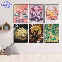 1/6pcs Anime Pokemon Pikachu Sylveon Posters Wall Art Prints Living Room Decor Canvas Painting Home Decor