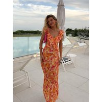 Spaghetti Strap Nightdress Summer Vest Dress V Neck Ladies Nightgown Printed Sleeveless Ankle Length Sleepwear For Female