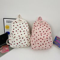 Corduroy Strawberry Backpack Daily Rucksack Large Capacity Trendy Book Bag Multi-pockets Adjustable Strap for Outdoor Travel