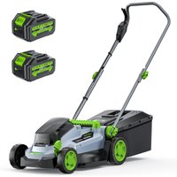 Patbrela Akku-Rasenmäher 40 V, 33 cm, bürstenlos, bis zu 280 m², für Gärten mit 2 x 4,0Ah Akkus und Ladegerät, 30L Grasfangkorb, Mulchfunktion und 5-stufiger Höhenverstellung für flexible Rasenpflege.