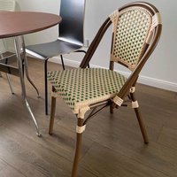 French Style Rattan Chair with Strong Aluminum Frame, Outdoor Patio Bistro Seating for Balcony, Terrace, Vintage Woven Design