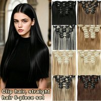 24 Zoll 16 Clips in Haarverlängerungen, lange, glatte Frisur, blonde, schwarze Haarteile, hitzebeständiges Kunsthaar, für den täglichen Gebrauch, Cosplay