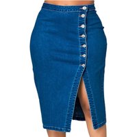 Fashion Single-breasted Splicing Open-front Denim Wrap Hip Skirt Women's Dark Blue Daily Commuter Smart Style Half-body Dresses