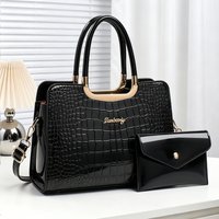 2-piece women's matching bag set, crocodile print patent leather women's handbags, premium genuine leather top-handle bags