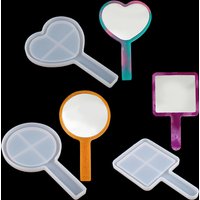 Cosmetic Mirror Silicone Mold with Glass Heart Square Round Handheld Make-uo Mirror Desktop Craft Ornament Epoxy Resin Casting