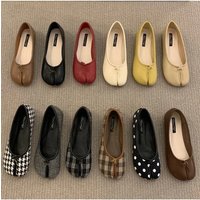 Japanese Style Ninja Shoes Women Cozy Leather Flats Split Hoof Toe Loafers Femme Mary Jeans Mocasines Ladies Shoes