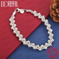 925 Sterling Silver 8-inch Exquisite Braided Beaded Bracelet, Fashionable Women's Party and Wedding Accessory Jewelry